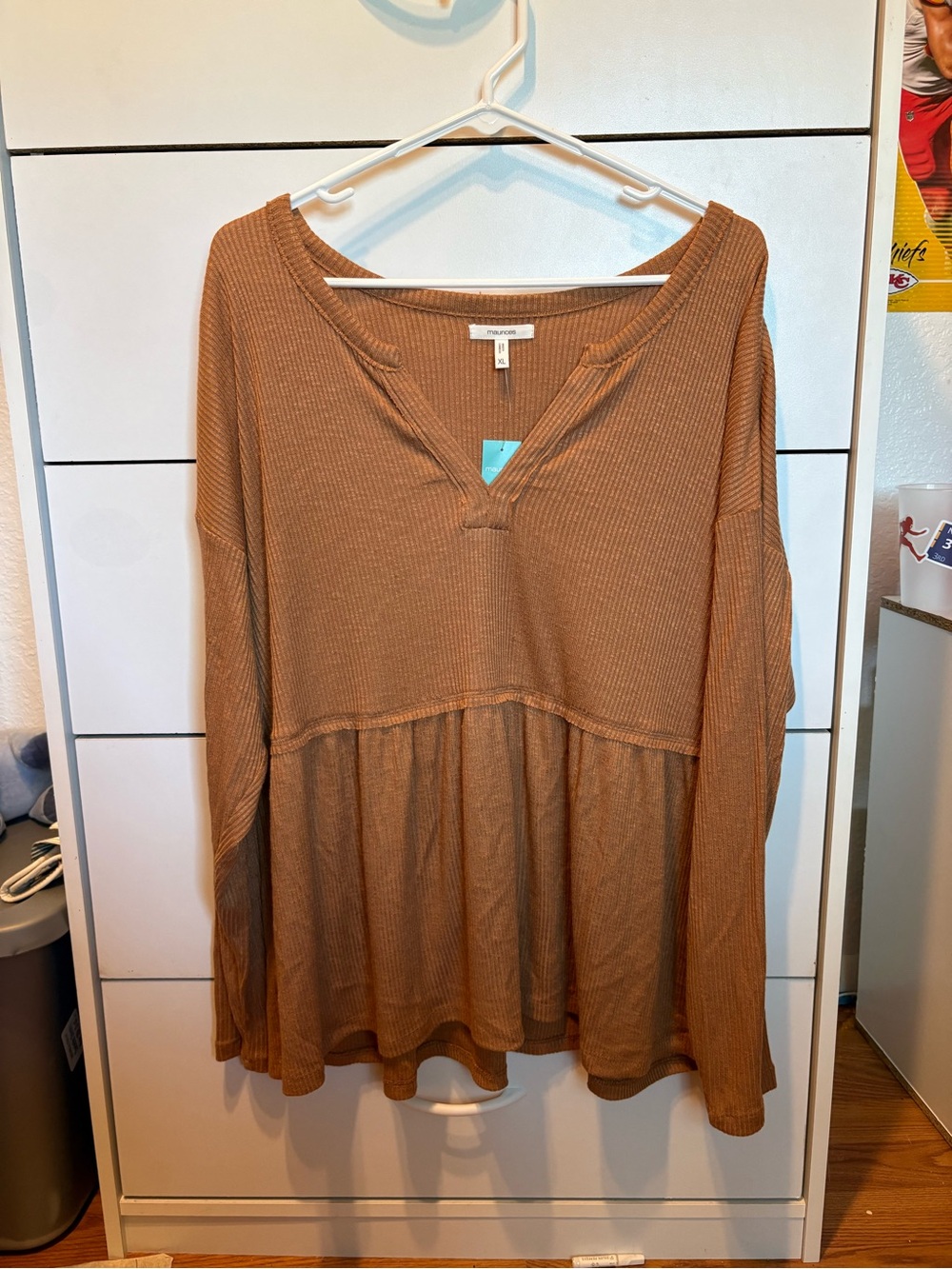 Maurice’s Peplum Long-Sleeve Top - Brown